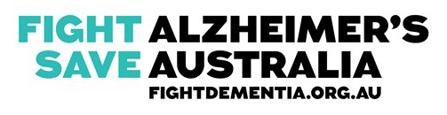 Fight Alzheimer's Save Australia logo with green and black text, including URL text 'fightdementia.org.au'.