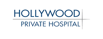 Hollywood Private Hospital stacked logo with navy blue text.