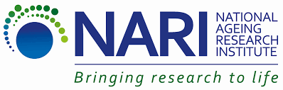 National Ageing Research Institute (NARO) logo in full colour (blue and green). Logo tagline underneath logo text reads: 'Bringing research to life'.