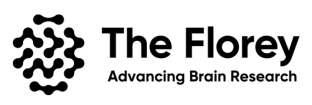 The Florey logo in all black, with text reading 'Advancing Brain Research' underneath the logo text. 